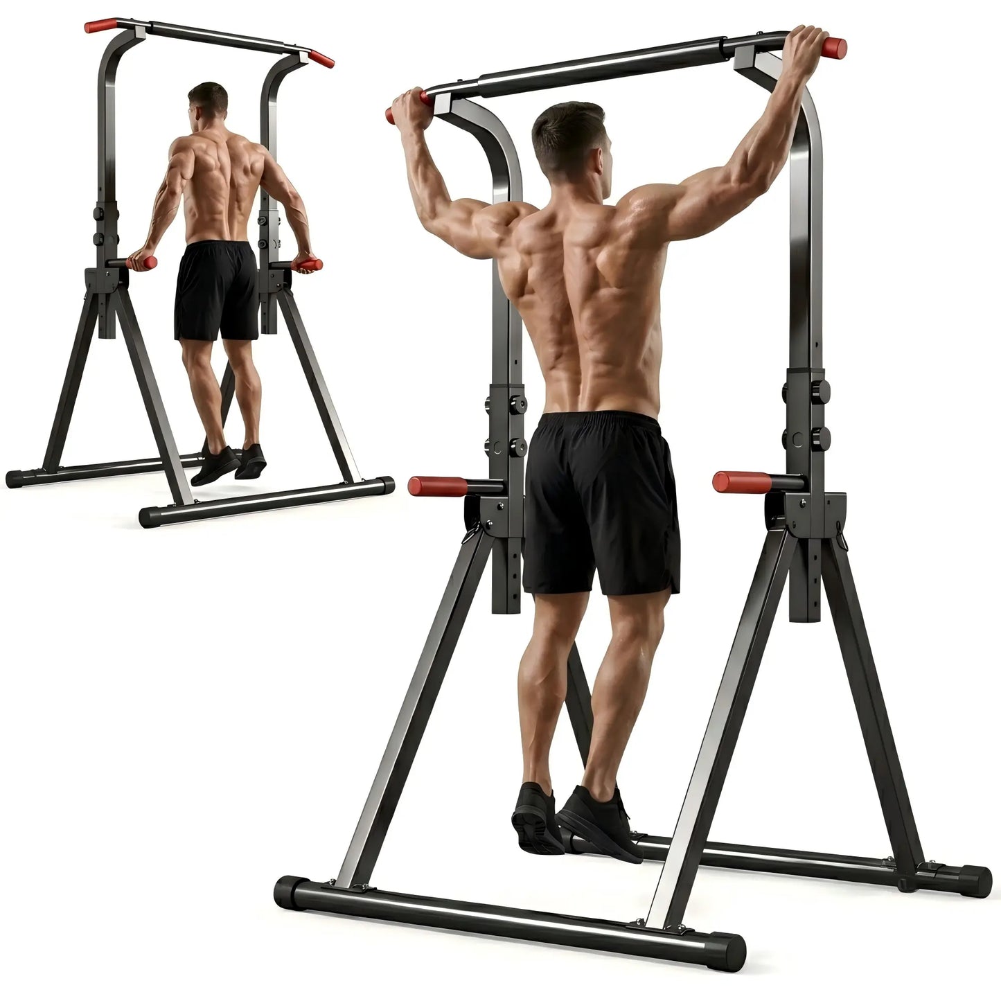 【Saveyour】Power Tower Pull up Bar Station, 10-Level Adjustable Height Dip Station, Heavy-Duty Foldable Home Gym Strength Training Equipment with 440 Lbs Load Capacity, Multi-Functional Workout Machines