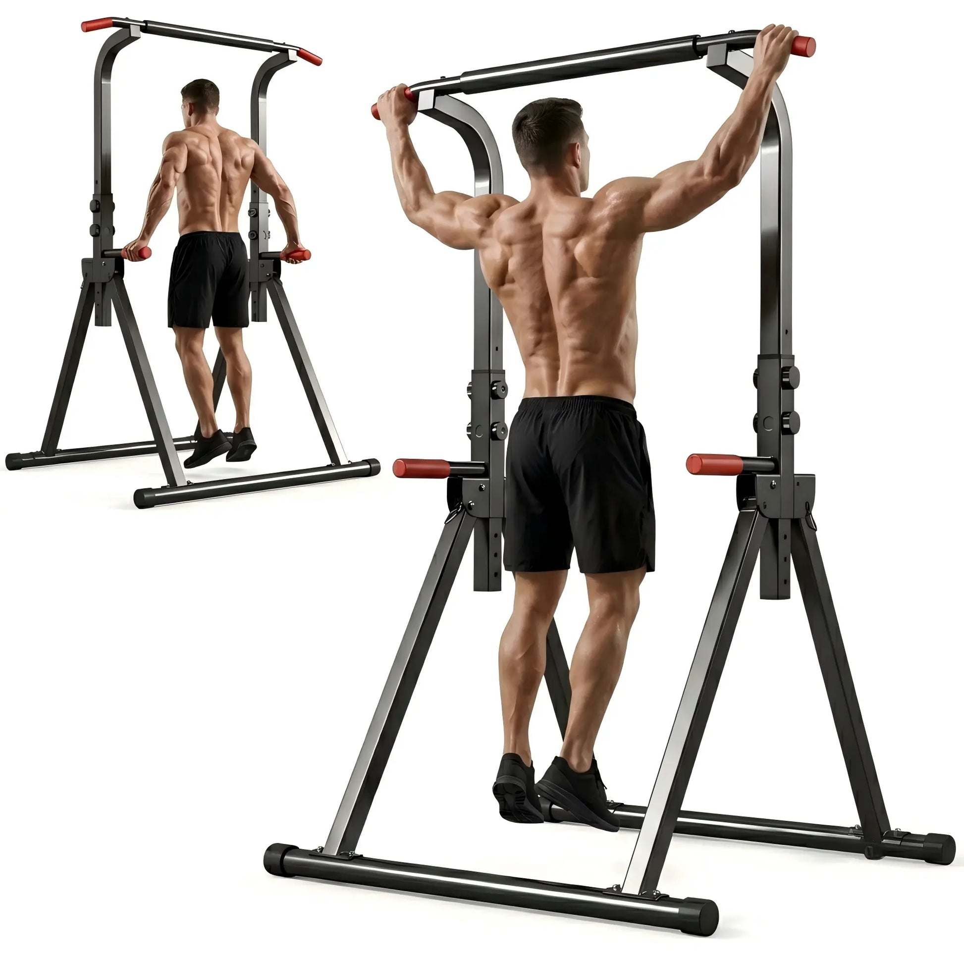 【Saveyour】Power Tower Pull up Bar Station, 10-Level Adjustable Height Dip Station, Heavy-Duty Foldable Home Gym Strength Training Equipment with 440 Lbs Load Capacity, Multi-Functional Workout Machines