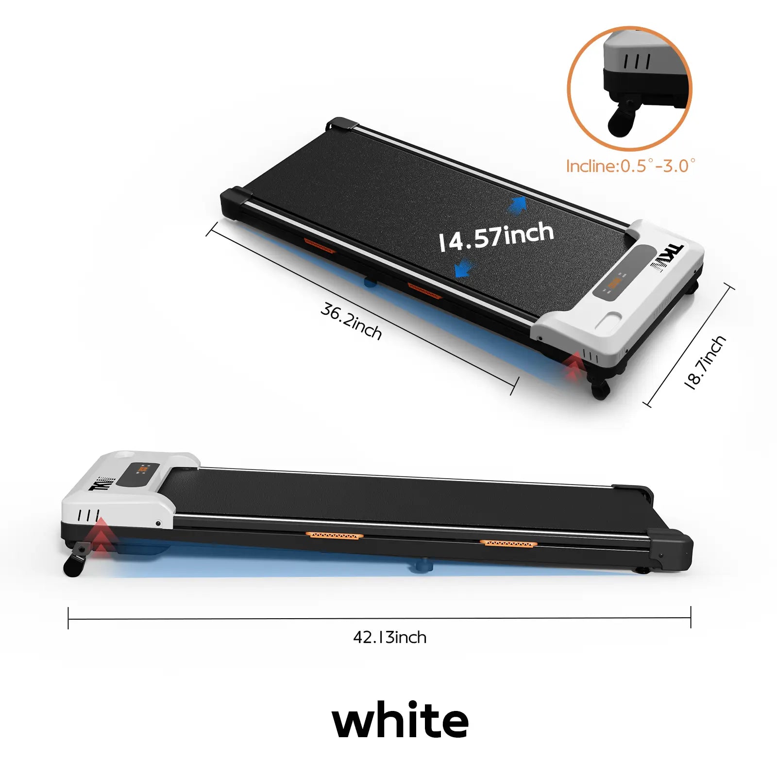 TKW Under Desk Walking Treadmill - Compact Fitness Equipment with LED Display for Home Gym Workouts