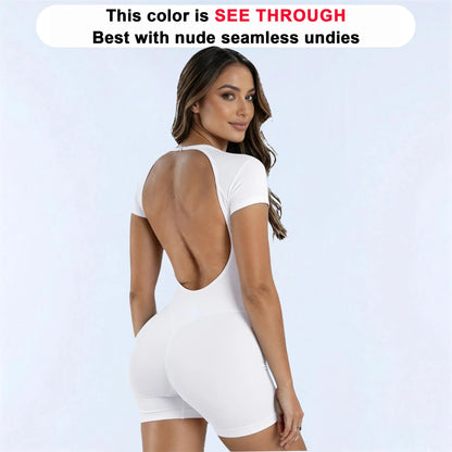 DEEFY [REGULAR LENGTH] Impact Short Sleeve One Piece Women'S Seamless Workout Unitard Tummy Control Butt Lifting Short Sleeve Yoga Romper
