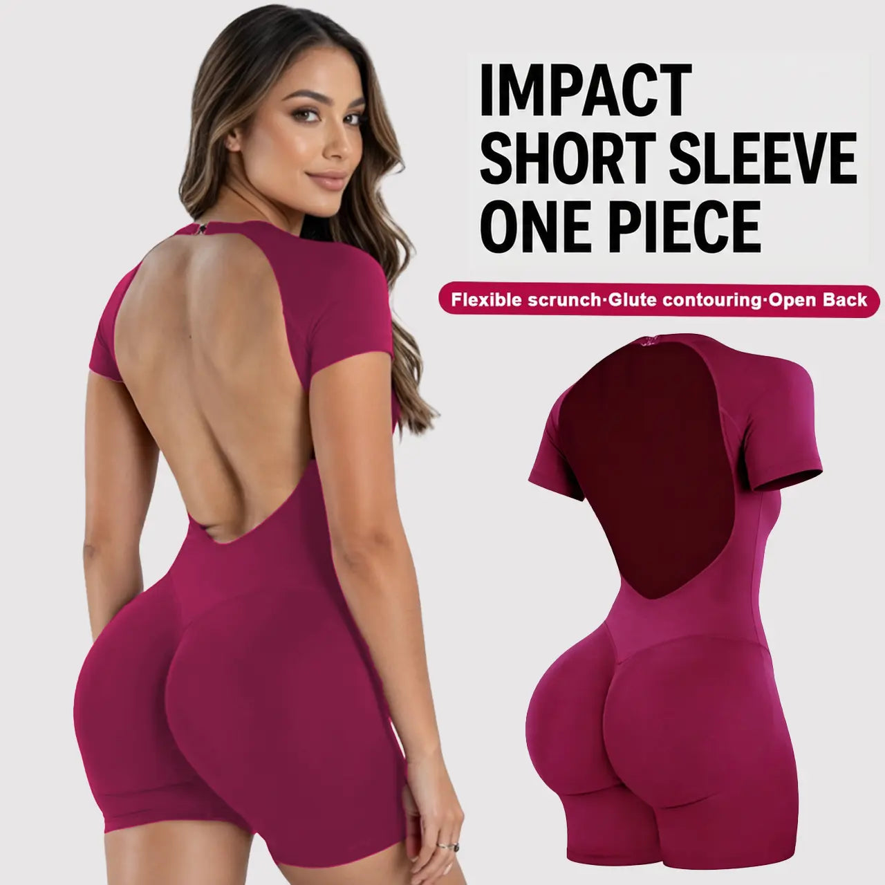 DEEFY [REGULAR LENGTH] Impact Short Sleeve One Piece Women'S Seamless Workout Unitard Tummy Control Butt Lifting Short Sleeve Yoga Romper