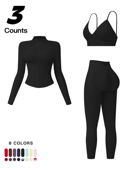 Women'S Outdoor Running Quick-Dry Jacket and High-Waist Leggings Set, Long Sleeve Yoga Tops for Fitness and Casual Wear, Yoga Clothes Set, Athleisure Wear Set, Workout Sets Women
