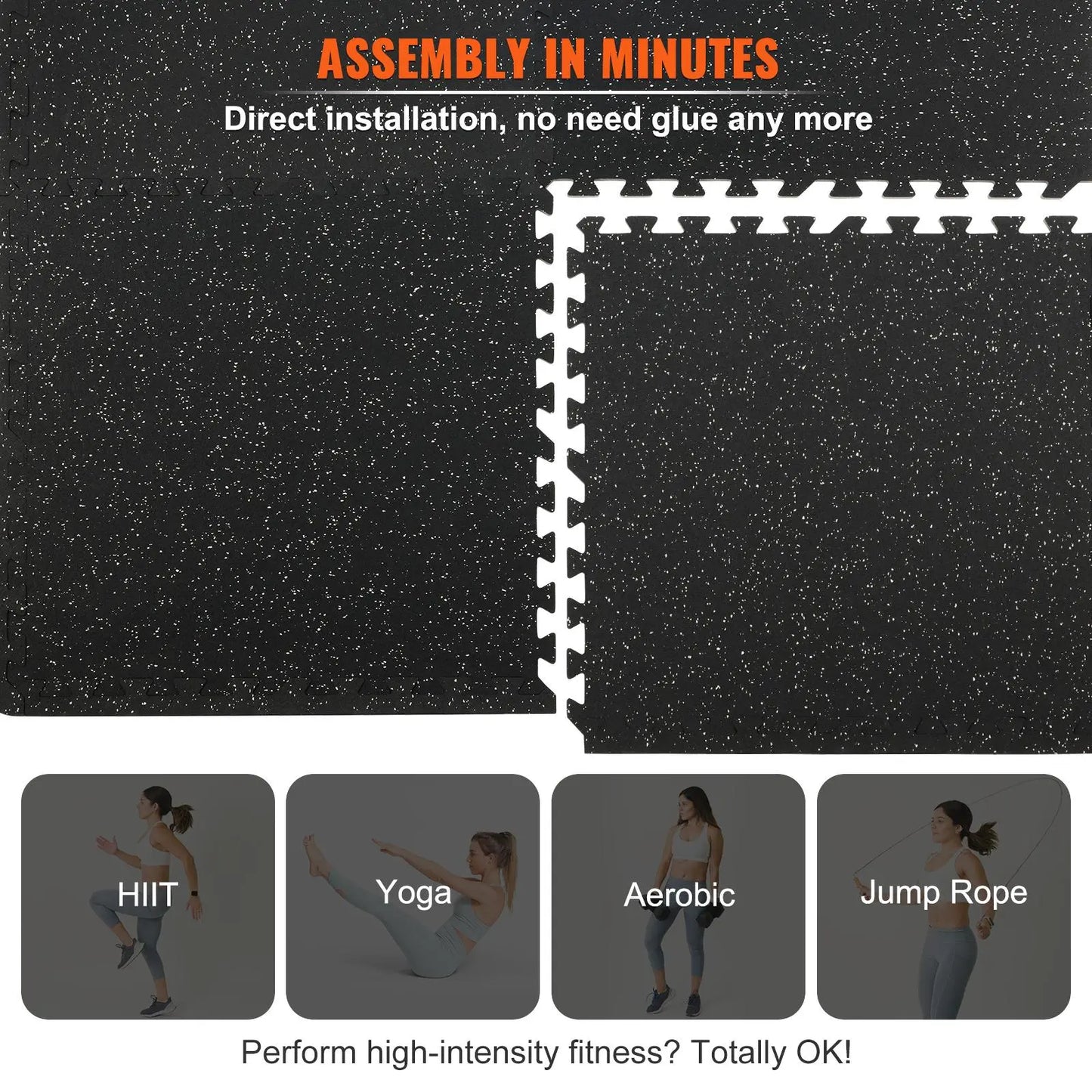 Vevor 25-Piece 1/2-Inch Thick Gym Floor Mats - 24" x 24" EVA Foam & Rubber Interlocking Workout Flooring with 100 Sq.Ft Coverage, Waterproof Exercise Puzzle Flooring for Gym, Home, Garage, and Basement