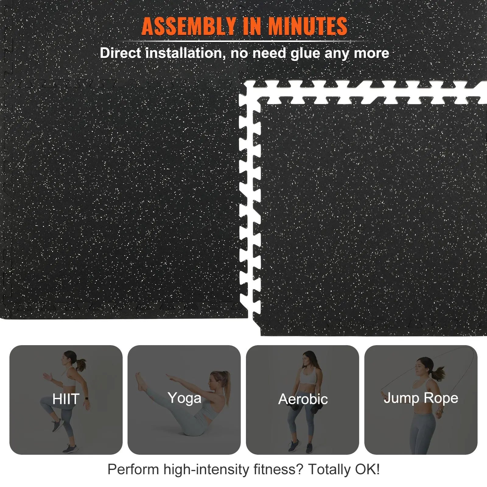 Vevor 25-Piece 1/2-Inch Thick Gym Floor Mats - 24" x 24" EVA Foam & Rubber Interlocking Workout Flooring with 100 Sq.Ft Coverage, Waterproof Exercise Puzzle Flooring for Gym, Home, Garage, and Basement