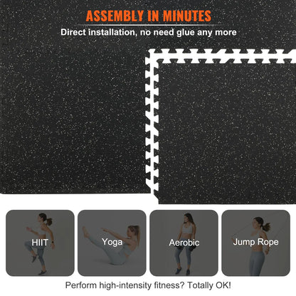 Vevor 25-Piece 1/2-Inch Thick Gym Floor Mats - 24" x 24" EVA Foam & Rubber Interlocking Workout Flooring with 100 Sq.Ft Coverage, Waterproof Exercise Puzzle Flooring for Gym, Home, Garage, and Basement