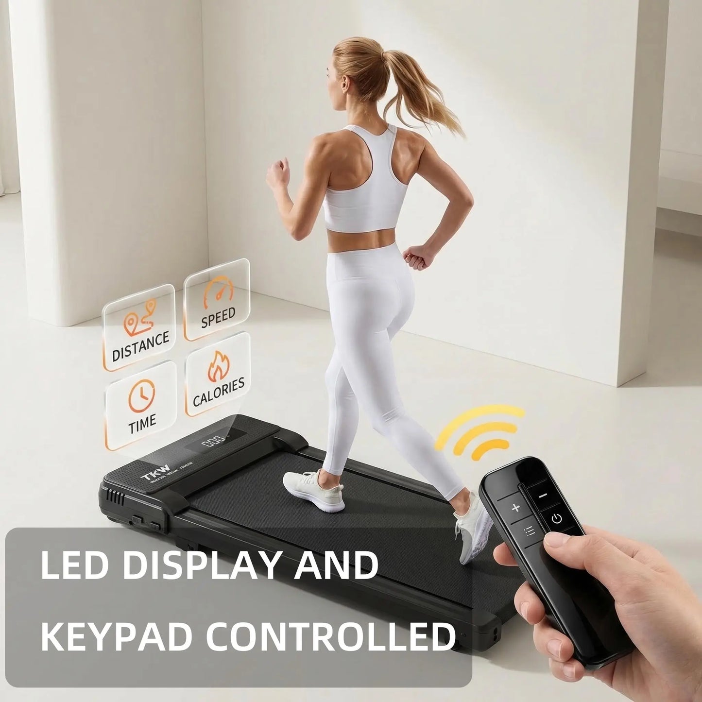 TKW Under Desk Walking Treadmill - Compact Fitness Equipment with LED Display for Home Gym Workouts