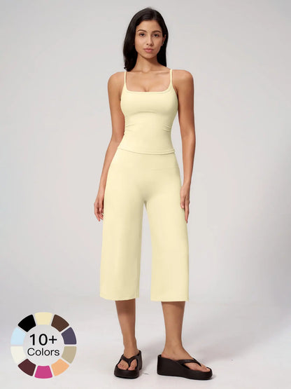 High-Performance Women's Yoga Set: Quick-Dry Tank Top and Mid-Length Pants, Comfortably Stylish Activewear for Outdoor Running and Yoga