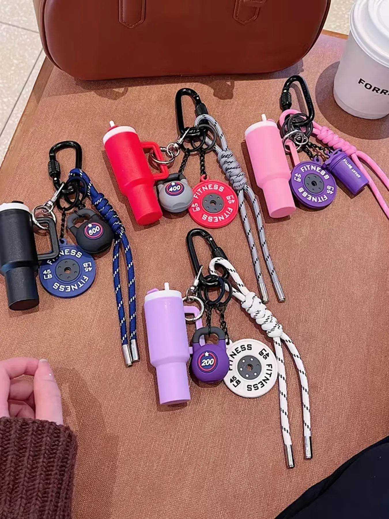Personalized Fitness-Themed Pendant with Mini Cup Barbell Plate and Woven Lanyard, Stylish Keychain for Couples and Sports Enthusiasts, Ideal Accessory for Travel and Daily Wear