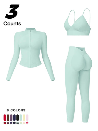 Women'S Outdoor Running Quick-Dry Jacket and High-Waist Leggings Set, Long Sleeve Yoga Tops for Fitness and Casual Wear, Yoga Clothes Set, Athleisure Wear Set, Workout Sets Women