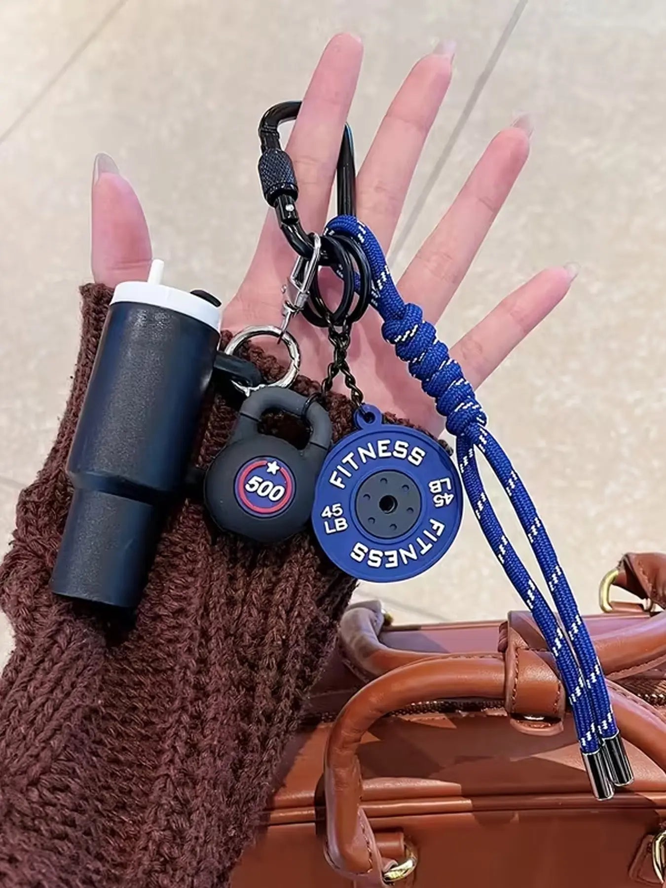 Personalized Fitness-Themed Pendant with Mini Cup Barbell Plate and Woven Lanyard, Stylish Keychain for Couples and Sports Enthusiasts, Ideal Accessory for Travel and Daily Wear