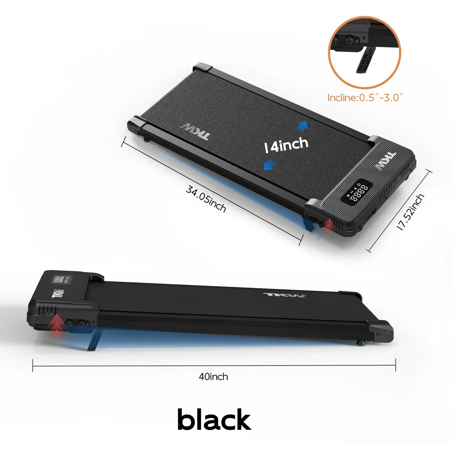 TKW Under Desk Walking Treadmill - Compact Fitness Equipment with LED Display for Home Gym Workouts