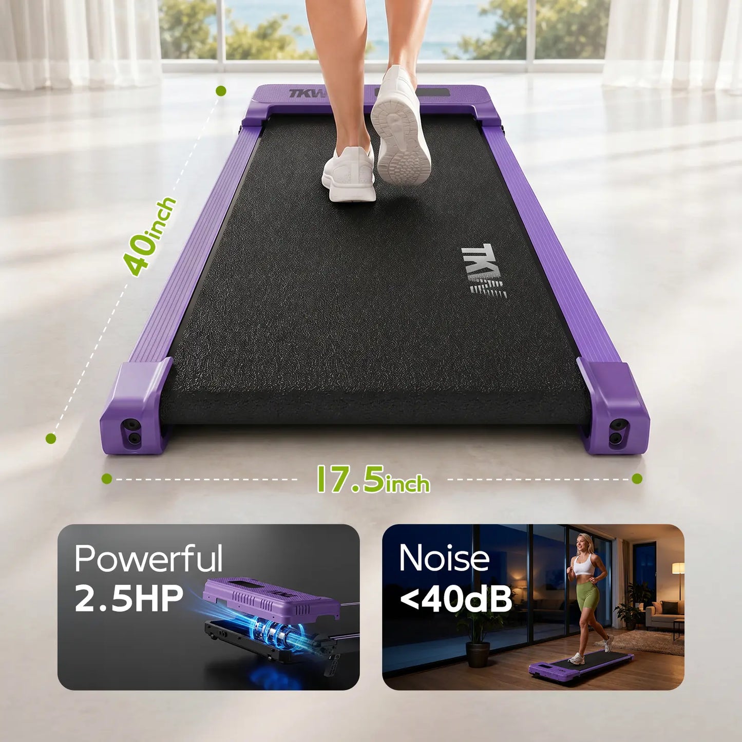 TKW Under Desk Walking Treadmill - Compact Fitness Equipment with LED Display for Home Gym Workouts