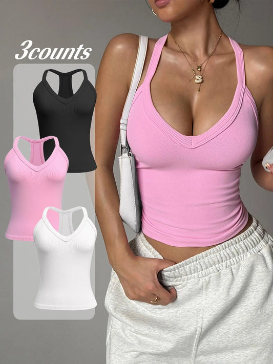 Women's Solid Color Sleeveless Sports Tank - Versatile Casual Top for Yoga and Gym Activities, Ideal Summer Sportswear