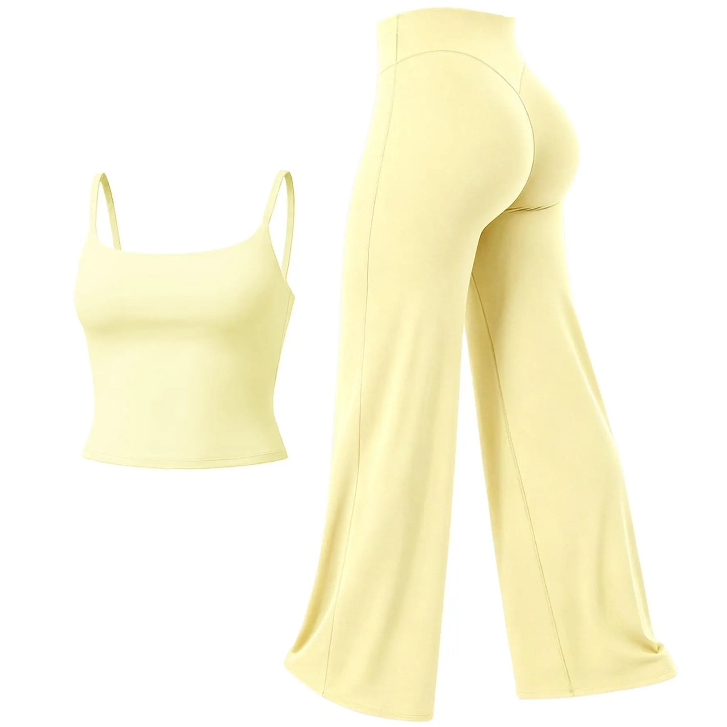 RICH BRIA SOFTMOTION Sports Set, Strappy Tank Top & Wide Leg Pants, Short Sleeve Crop Top , Yoga Sports Vest Workout Tops, Womens Fitness Activewear Gym Fashion Outdoor Gymwear Comfort Straight Leg Yoga Pants Matching Set