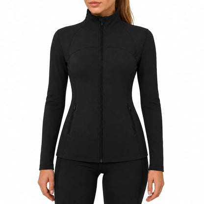 Women's Slim Fit Full-Zip Jacket - Long Sleeve Yoga Top with Four Pockets for Activewear and Running