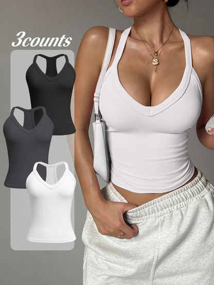 Women's Solid Color Sleeveless Sports Tank - Versatile Casual Top for Yoga and Gym Activities, Ideal Summer Sportswear