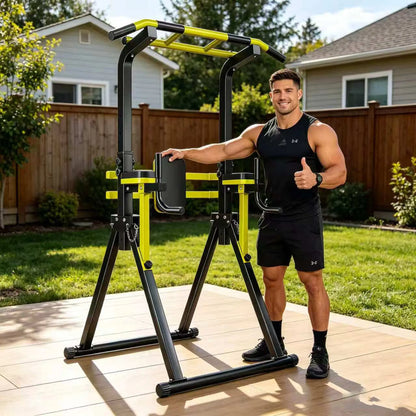 【Saveyour】Power Tower Pull up Bar Station, 10-Level Adjustable Height Dip Station, Heavy-Duty Foldable Home Gym Strength Training Equipment with 440 Lbs Load Capacity, Multi-Functional Workout Machines