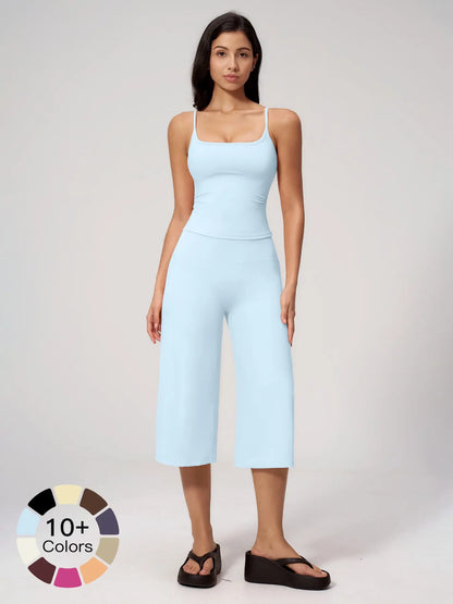 High-Performance Women's Yoga Set: Quick-Dry Tank Top and Mid-Length Pants, Comfortably Stylish Activewear for Outdoor Running and Yoga