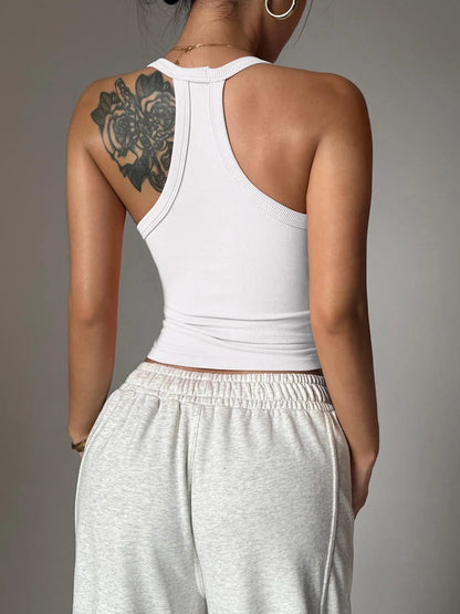 Women's Solid Color Sleeveless Sports Tank - Versatile Casual Top for Yoga and Gym Activities, Ideal Summer Sportswear