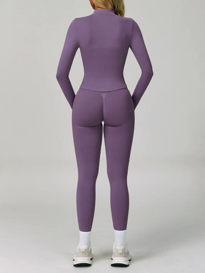 Women'S Outdoor Running Quick-Dry Jacket and High-Waist Leggings Set, Long Sleeve Yoga Tops for Fitness and Casual Wear, Yoga Clothes Set, Athleisure Wear Set, Workout Sets Women