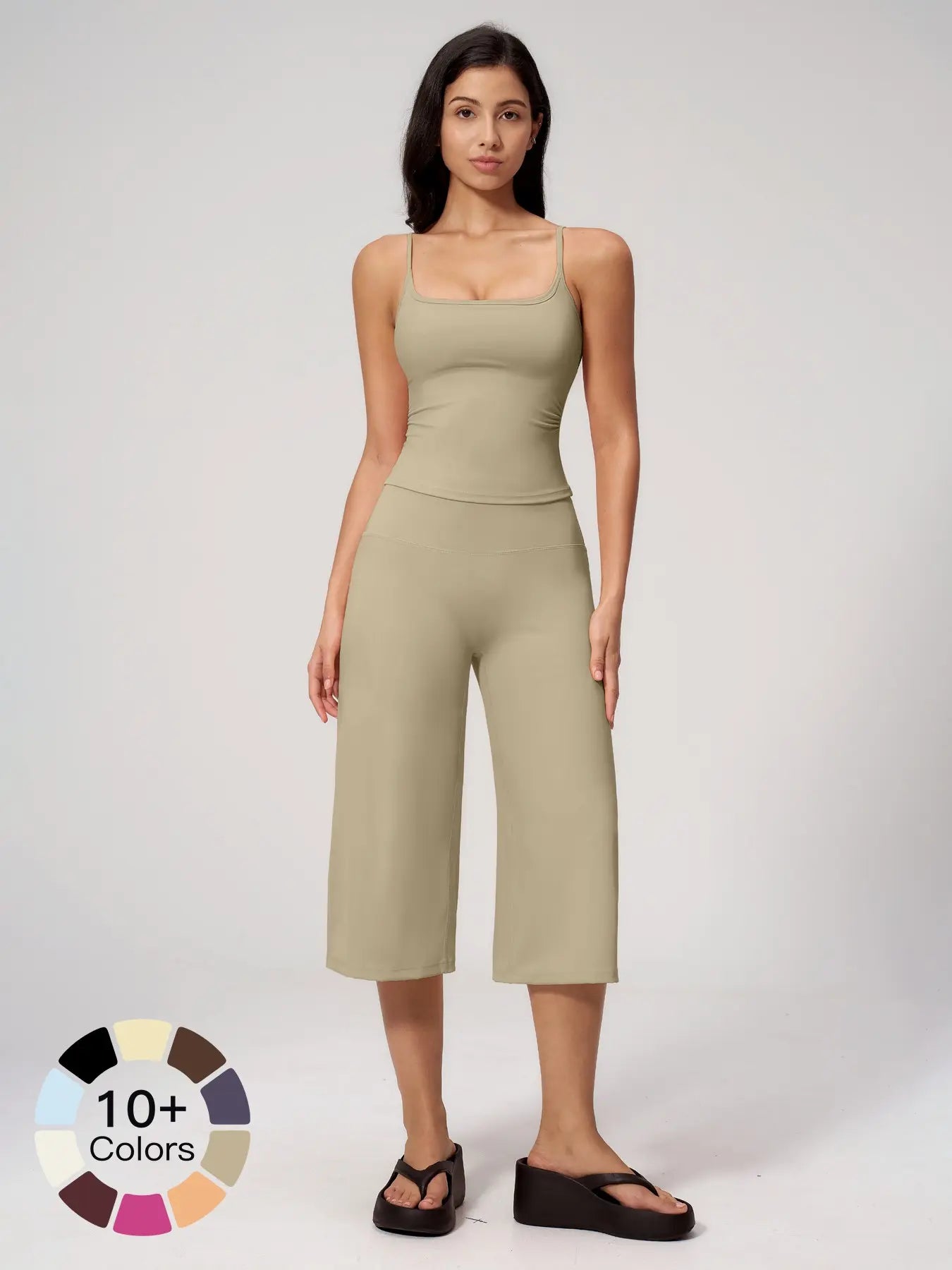 High-Performance Women's Yoga Set: Quick-Dry Tank Top and Mid-Length Pants, Comfortably Stylish Activewear for Outdoor Running and Yoga