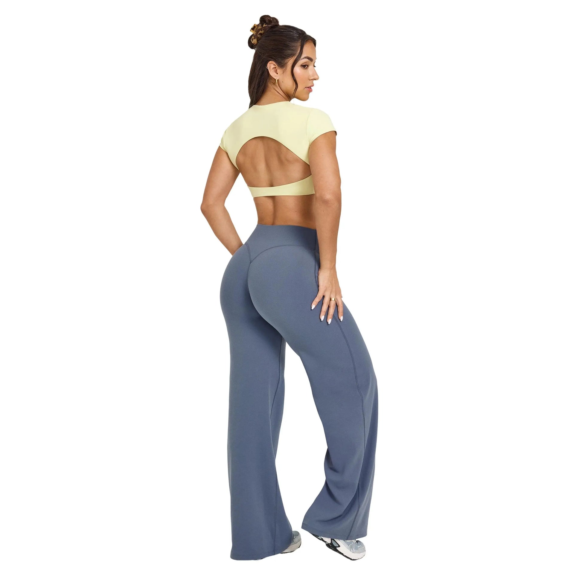 RICH BRIA SOFTMOTION Sports Set, Strappy Tank Top & Wide Leg Pants, Short Sleeve Crop Top , Yoga Sports Vest Workout Tops, Womens Fitness Activewear Gym Fashion Outdoor Gymwear Comfort Straight Leg Yoga Pants Matching Set