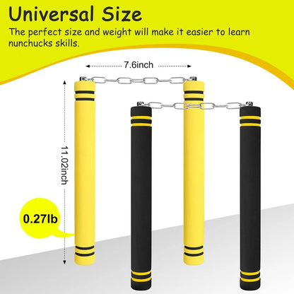 Foam Rubber Training Nunchucks with Steel Chain & Bearing System, Safe Martial Arts Training Equipment, Taekwondo Training Equipment, Nunchucks for Kids Beginners and Adults