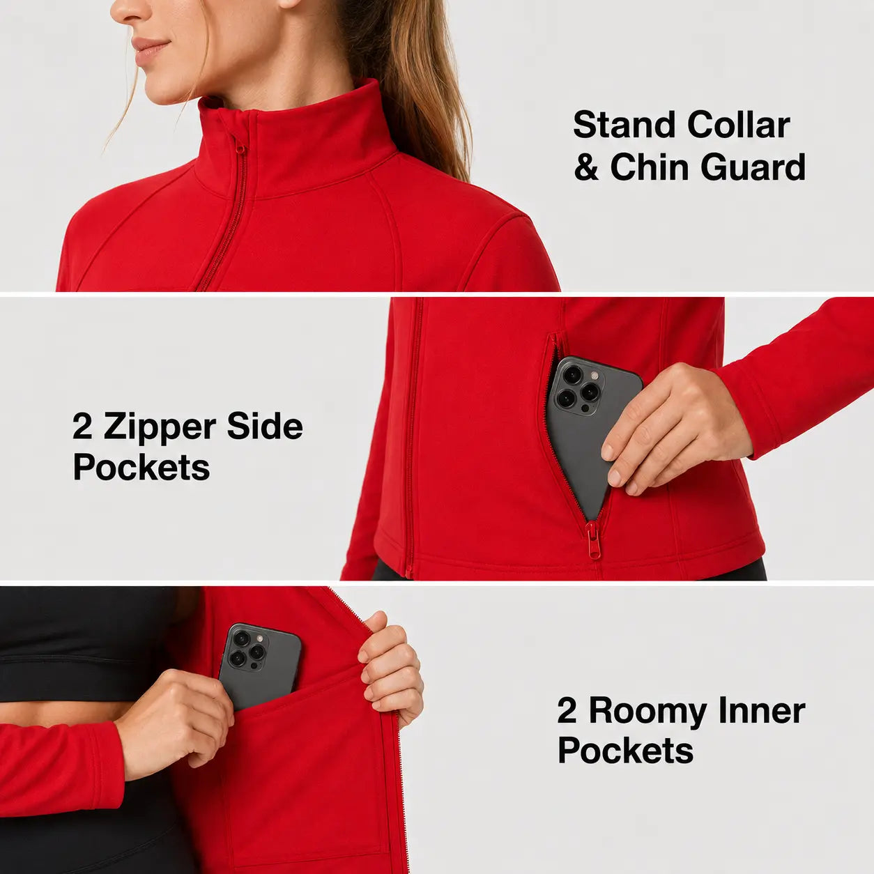 Women's Slim Fit Full-Zip Jacket - Long Sleeve Yoga Top with Four Pockets for Activewear and Running