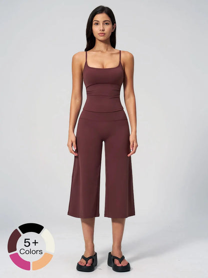 High-Performance Women's Yoga Set: Quick-Dry Tank Top and Mid-Length Pants, Comfortably Stylish Activewear for Outdoor Running and Yoga