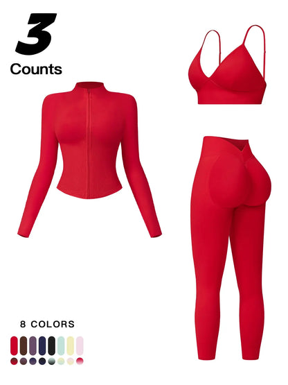 Women'S Outdoor Running Quick-Dry Jacket and High-Waist Leggings Set, Long Sleeve Yoga Tops for Fitness and Casual Wear, Yoga Clothes Set, Athleisure Wear Set, Workout Sets Women