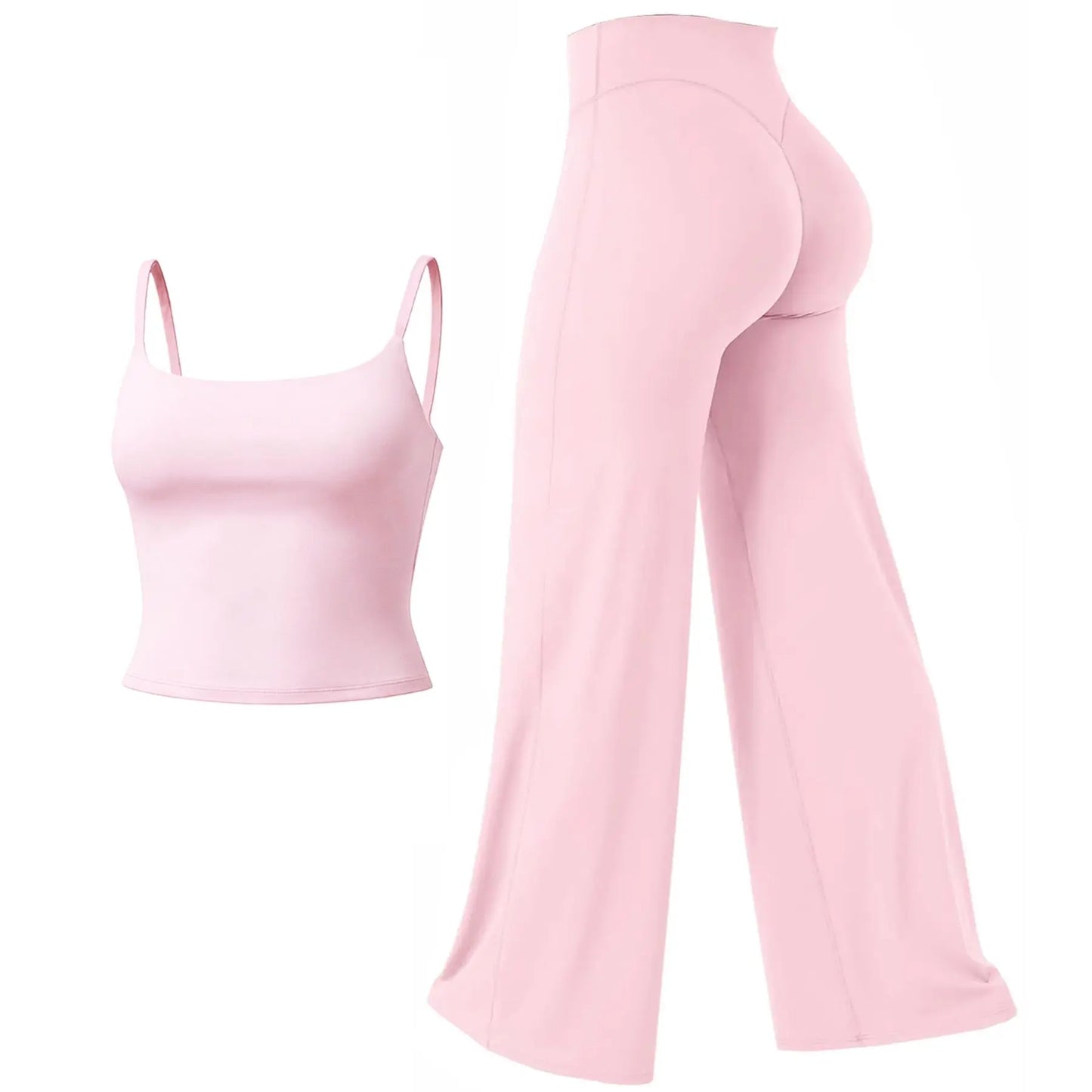 RICH BRIA SOFTMOTION Sports Set, Strappy Tank Top & Wide Leg Pants, Short Sleeve Crop Top , Yoga Sports Vest Workout Tops, Womens Fitness Activewear Gym Fashion Outdoor Gymwear Comfort Straight Leg Yoga Pants Matching Set