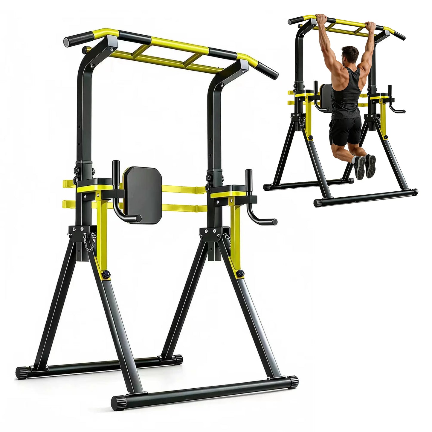 【Saveyour】Power Tower Pull up Bar Station, 10-Level Adjustable Height Dip Station, Heavy-Duty Foldable Home Gym Strength Training Equipment with 440 Lbs Load Capacity, Multi-Functional Workout Machines