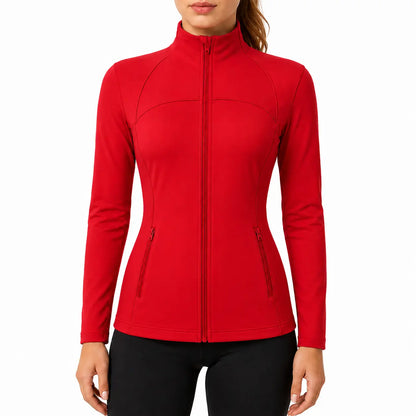 Women's Slim Fit Full-Zip Jacket - Long Sleeve Yoga Top with Four Pockets for Activewear and Running