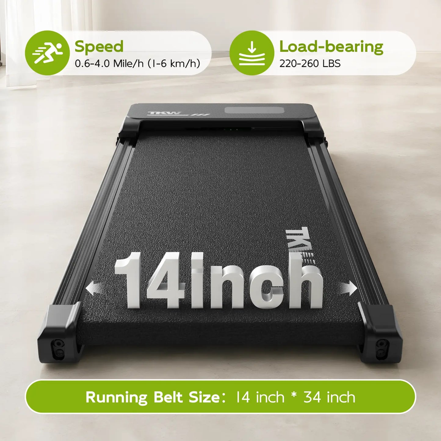 TKW Under Desk Walking Treadmill - Compact Fitness Equipment with LED Display for Home Gym Workouts