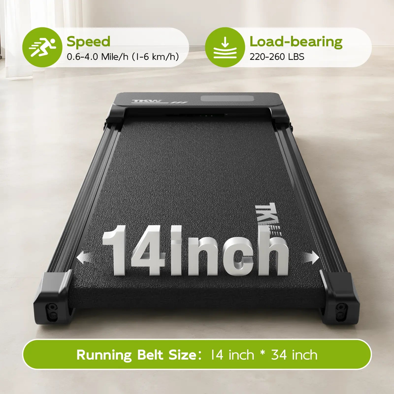 TKW Under Desk Walking Treadmill - Compact Fitness Equipment with LED Display for Home Gym Workouts