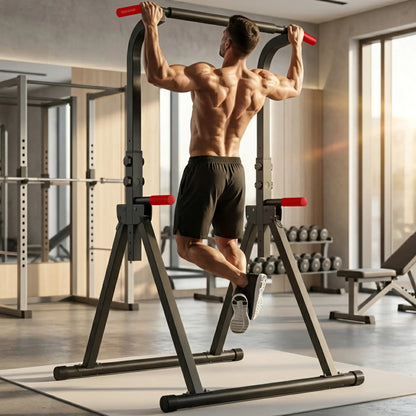 【Saveyour】Power Tower Pull up Bar Station, 10-Level Adjustable Height Dip Station, Heavy-Duty Foldable Home Gym Strength Training Equipment with 440 Lbs Load Capacity, Multi-Functional Workout Machines