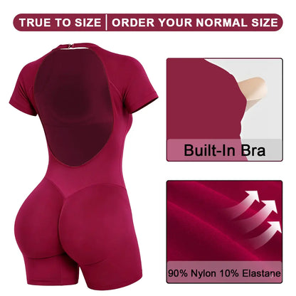 DEEFY [REGULAR LENGTH] Impact Short Sleeve One Piece Women'S Seamless Workout Unitard Tummy Control Butt Lifting Short Sleeve Yoga Romper