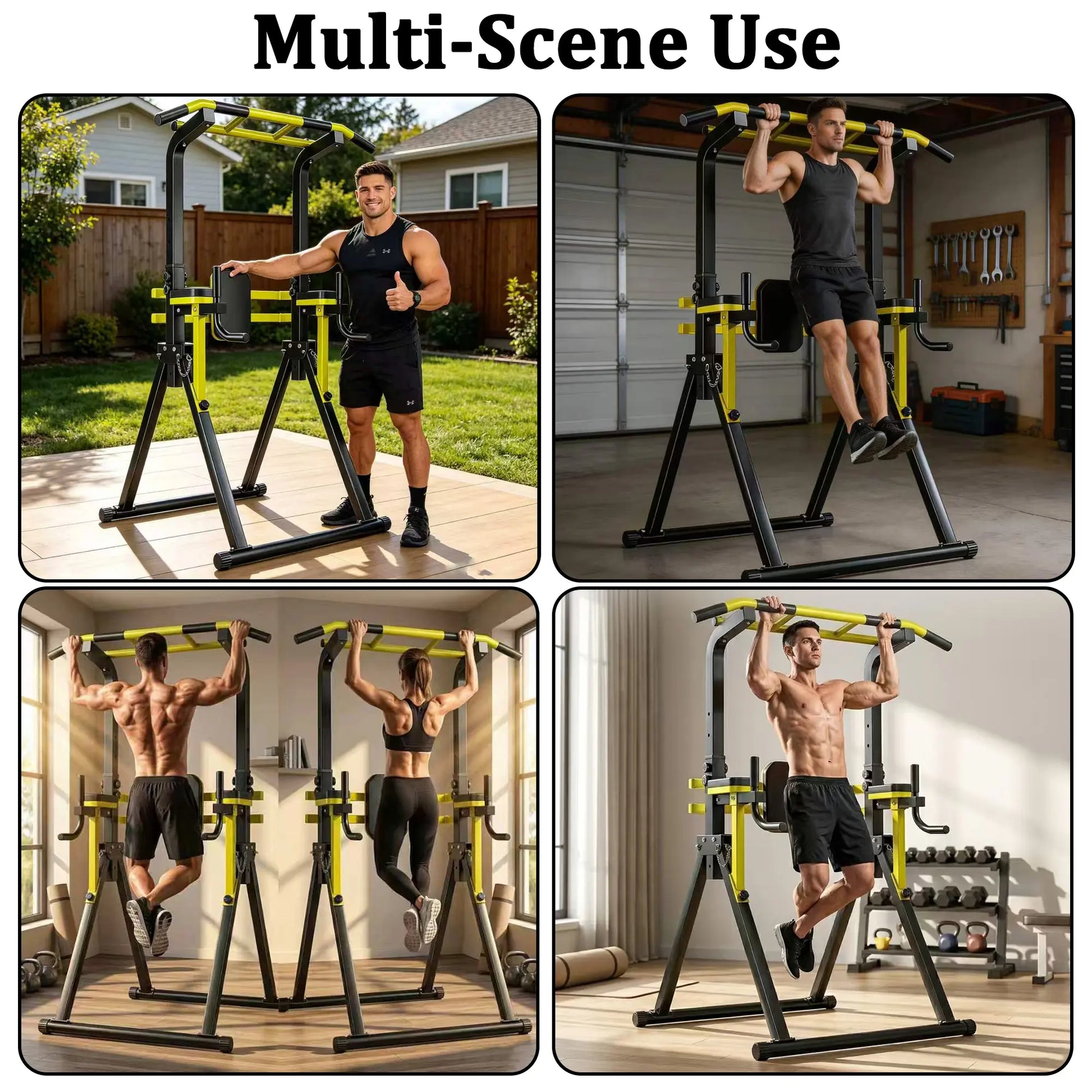 【Saveyour】Power Tower Pull up Bar Station, 10-Level Adjustable Height Dip Station, Heavy-Duty Foldable Home Gym Strength Training Equipment with 440 Lbs Load Capacity, Multi-Functional Workout Machines