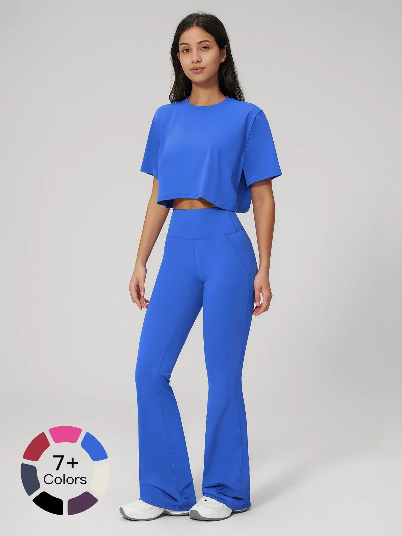 Women'S Yoga Set Short Sleeve Tight Fit Quick-Dry Long Pants, High-Intensity Workout, Cross-Border Fitness Apparel, Sportswear Set