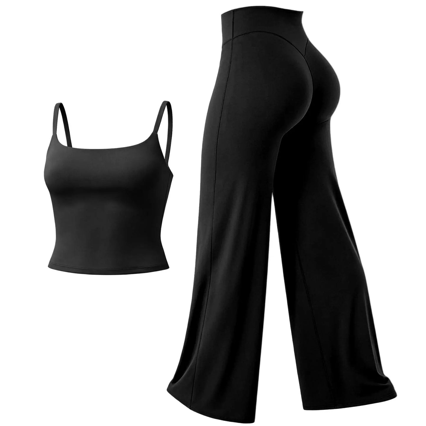 RICH BRIA SOFTMOTION Sports Set, Strappy Tank Top & Wide Leg Pants, Short Sleeve Crop Top , Yoga Sports Vest Workout Tops, Womens Fitness Activewear Gym Fashion Outdoor Gymwear Comfort Straight Leg Yoga Pants Matching Set