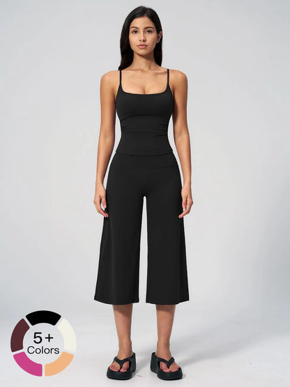 High-Performance Women's Yoga Set: Quick-Dry Tank Top and Mid-Length Pants, Comfortably Stylish Activewear for Outdoor Running and Yoga