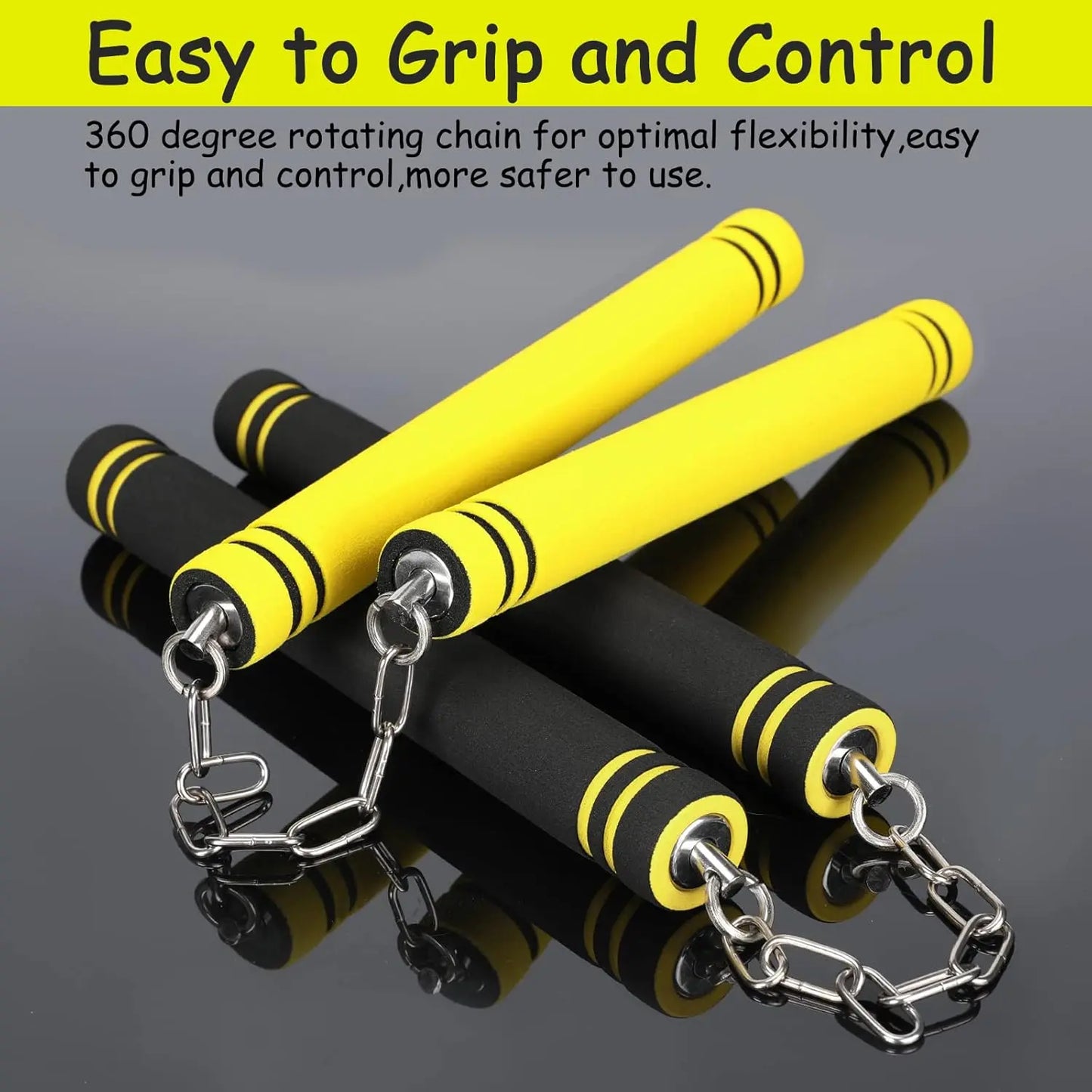 Foam Rubber Training Nunchucks with Steel Chain & Bearing System, Safe Martial Arts Training Equipment, Taekwondo Training Equipment, Nunchucks for Kids Beginners and Adults