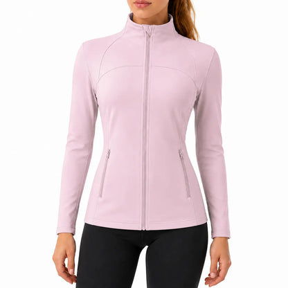 Women's Slim Fit Full-Zip Jacket - Long Sleeve Yoga Top with Four Pockets for Activewear and Running